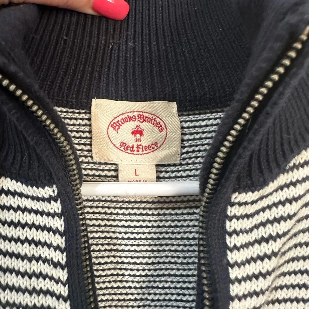 Brooks Brothers Large Blue Stripped Wool Half Zip Pullover Sweater Preppy